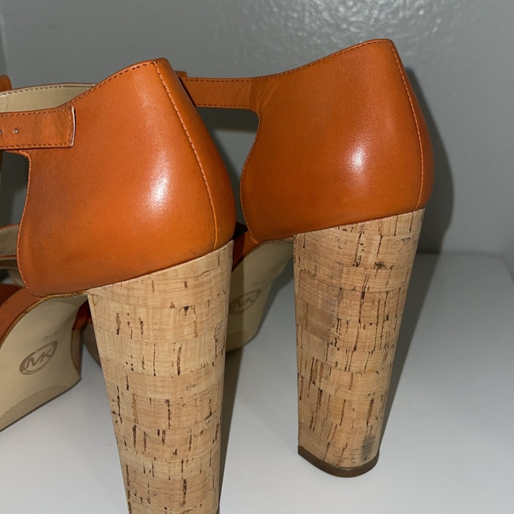 Michael Kors Tan Cork Platform T-Strap Heels - Picture 3 of 4